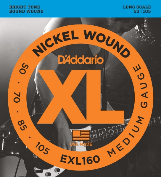 Cordes basse électrique D'addario EXL160 Nickel Wound Electric Bass 50-105 - Jeu de 4 cordes