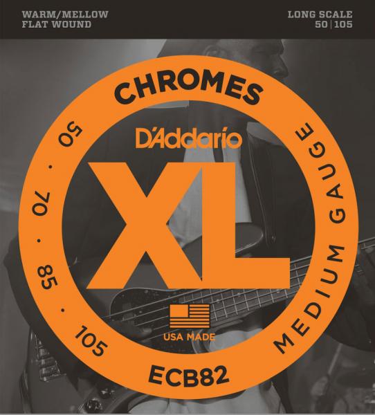 Cordes basse électrique D'addario ECB82 Electric Bass 4-String Set Chromes Flat Wound Long Scale 50-105 - Jeu de 4 cordes