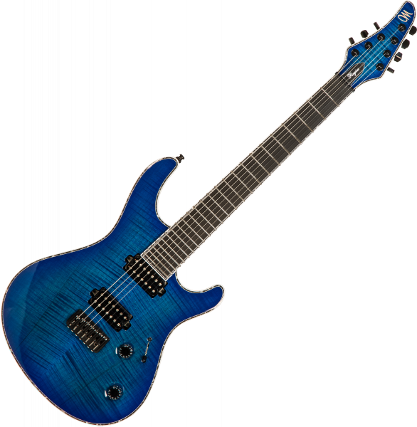 Guitare électrique baryton Mayones guitars Regius 7 (Ash, Baritone 27, TKO) - Dirty blue burst