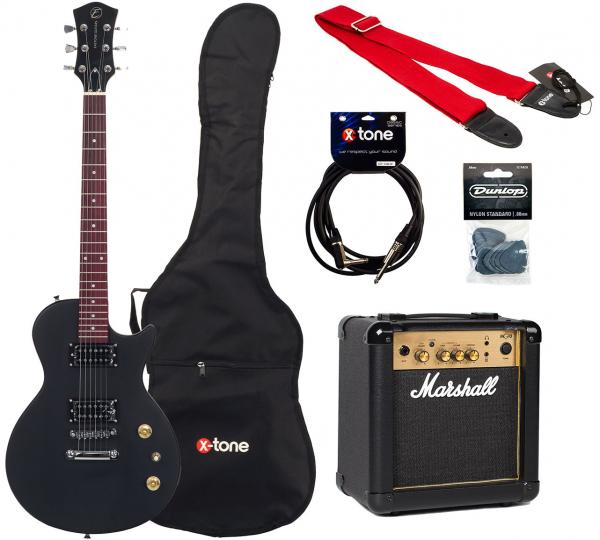 Guitare électrique solid body Eastone LPL70 +Marshall MG10G +Accessories - Black satin
