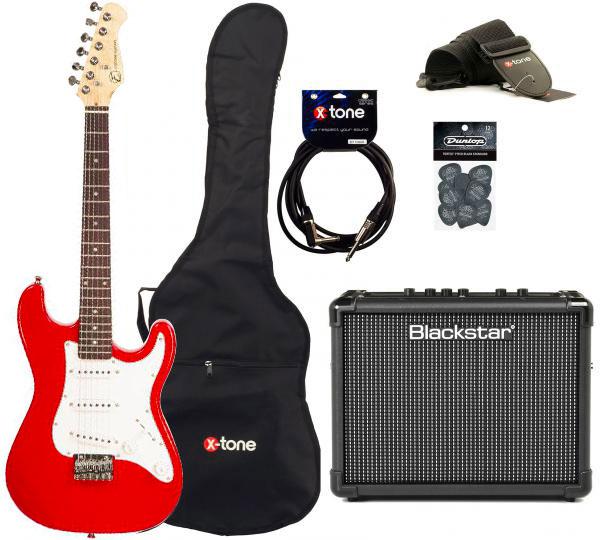 Pack guitare électrique Eastone STR MINI +BLACKSTAR ID:CORE STEREO 10 V3 +CABLE +HOUSSE+ COURROIE+ MEDIATORS - Red