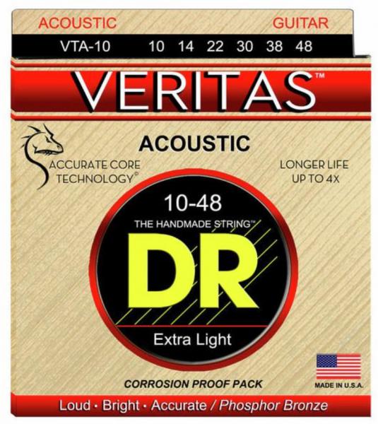 Cordes guitare acoustique Dr VTA-10 Acoustic Guitar 6-String Set Veritas Phosphor Bronze 10-48 - Jeu de 6 cordes