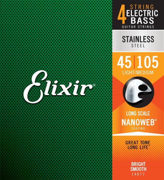 Cordes basse électrique Elixir Bass (4) 14677 Nanoweb Stainless Steel  45-105 - Jeu de 4 cordes