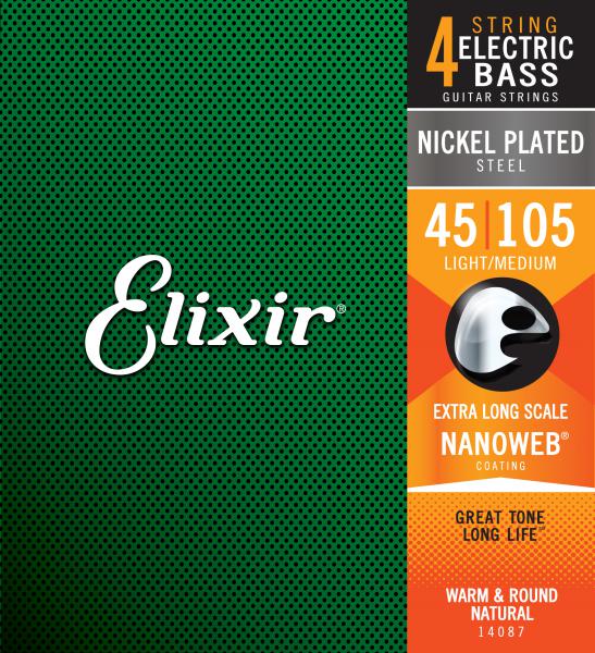 Cordes basse électrique Elixir Bass (4) 14087 Nanoweb Nickel Plated XLS Extra Long Scale 45-100 - Jeu de 4 cordes