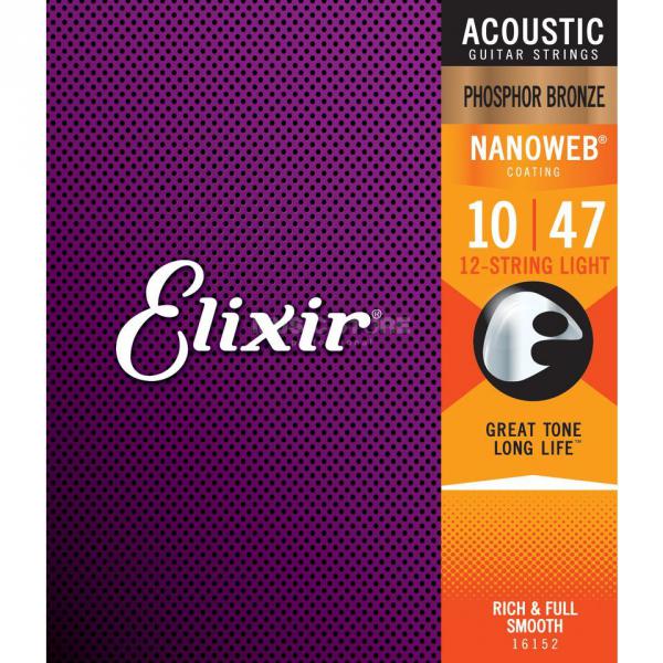 Cordes guitare acoustique Elixir Acoustic Nanoweb Phosphor Bronze Light 10-47 - Jeu de 12 cordes