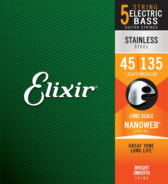 Cordes basse électrique Elixir Bass (5) 14782 Nanoweb Stainless Steel Light/medium 45-135 - Jeu de 5 cordes