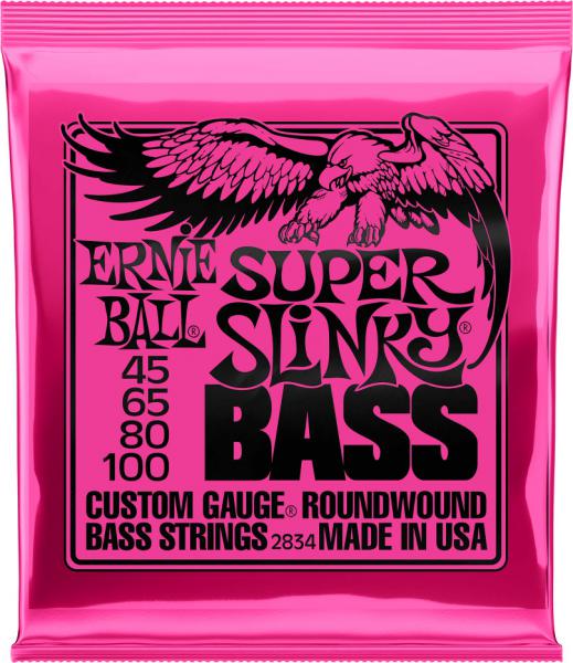 Cordes basse électrique Ernie ball Bass (4) 2834 Super Slinky 45-100 - Jeu de 4 cordes