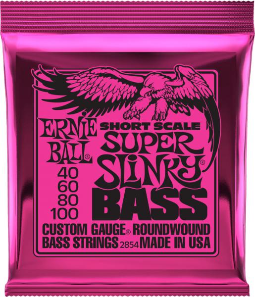 Cordes basse électrique Ernie ball Bass (4) 2854 Super Slinky Short Scale 40-100 - Jeu de 4 cordes