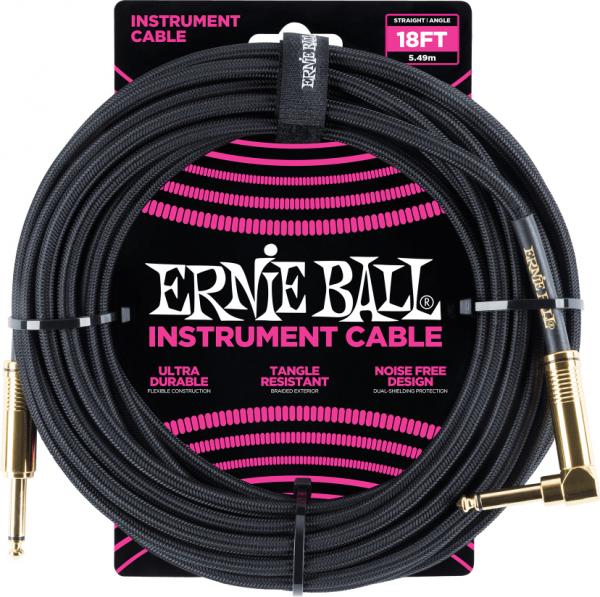 Câble Ernie ball P06086 Braided 18ft Straigth / Angle Instrument Cable - Black