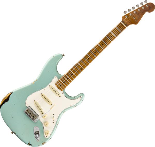 Guitare électrique solid body Fender Custom Shop Roasted Tomatillo Strat Ltd - Relic aged daphne blue ov. 2-color sunburst
