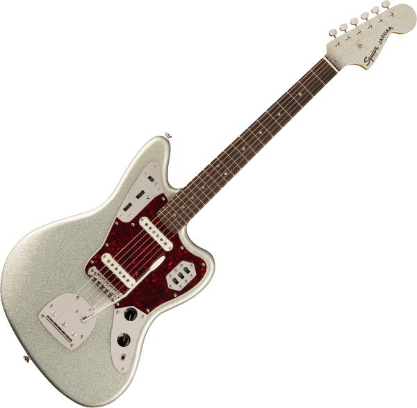 Guitare électrique solid body Squier FSR Classic Vibe '60s Jaguar (LAU) - Silver Sparkle Matching Headstock