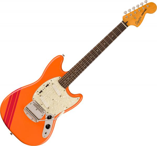 Guitare électrique solid body Squier FSR Classic Vibe '60s Competition Mustang Ltd (LAU) - Capri orange w/ dakota red stripes