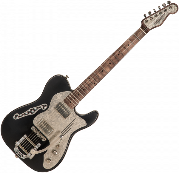 Guitare électrique solid body James trussart Deluxe SteelCaster #21132 - Antique silver paisley engraved satin black