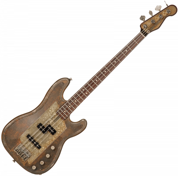 Basse électrique solid body James trussart SteelCaster Bass #19045 - Rust o matic african engraved