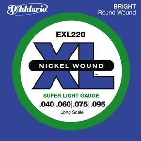 Cordes basse électrique D'addario EXL220 Bass(4) Nickel Wound Super Light 40-95 - Jeu de 4 cordes