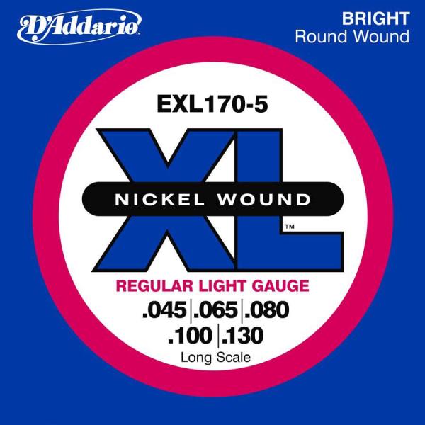 Cordes basse électrique D'addario EXL170-5 Bass (5) Nickel Wound Regular Light 45-130 - Jeu de 5 cordes