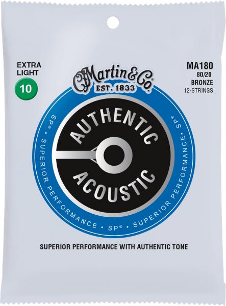 Cordes guitare acoustique Martin MA180 Authentic Acoustic SP 80/20 Bronze 12-String 10-47 - Jeu de 12 cordes