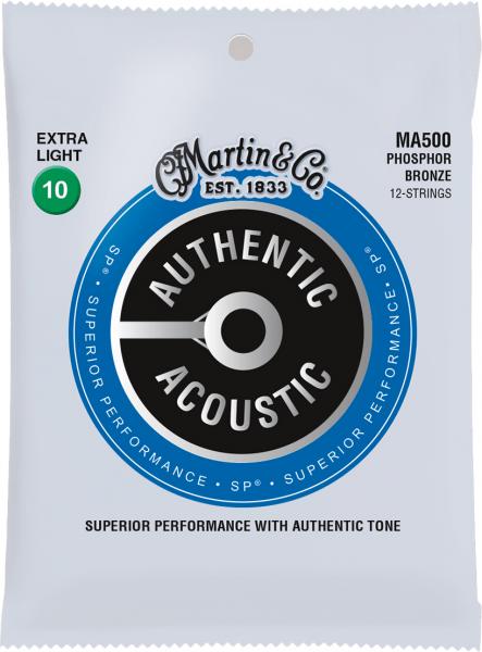 Cordes guitare acoustique Martin MA500 Authentic Acoustic SP Phosphor Bronze 12-String 10-47 - Jeu de 12 cordes