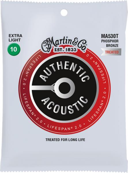 Cordes guitare acoustique Martin MA530T Authentic Acoustic Lifespan 2.0 Phosphor Bronze 10-47 - Jeu de 6 cordes