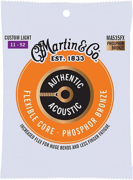 Cordes guitare acoustique Martin MA535FX Acoustic Guitar 6-String Set Authentic Flexible Core Phosphor Bronze 11-52 - Jeu de 6 cordes