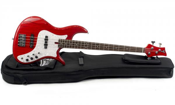 Basse électrique solid body F bass Vintage VF4 (Ash, RW) - Deep trans red gloss